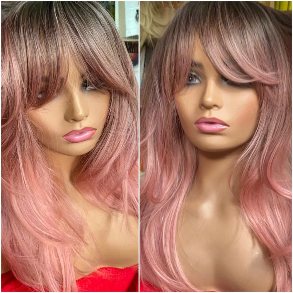 realistic ombré rooted sweet pink wig